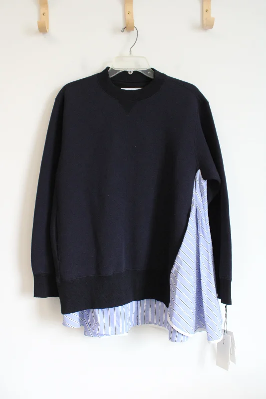 NEW Sacai 6967 Sponge Sweat Navy Pullover | 3 (L) Ruffle Sleeve Feminine