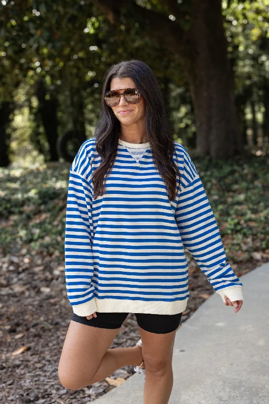 Striped Coziness Blue Pullover Square Neck Pullover