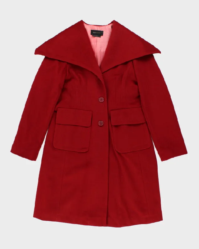 Y2K 00s BCBG MaxAzria Red Wool Coat - S Raincoat Turtleneck Coat Wrap Coat