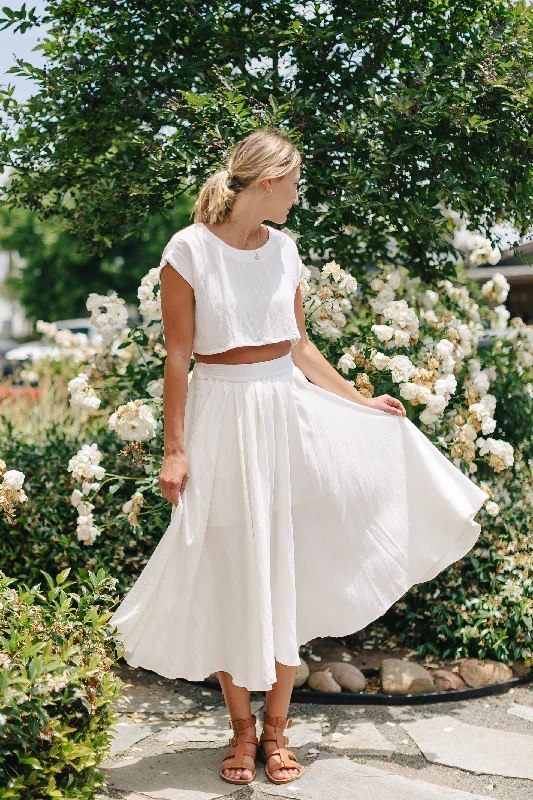 The Santorini Crop Top + Midi Skirt Set- Sold Separately Hooded Caped Shawl Collar
