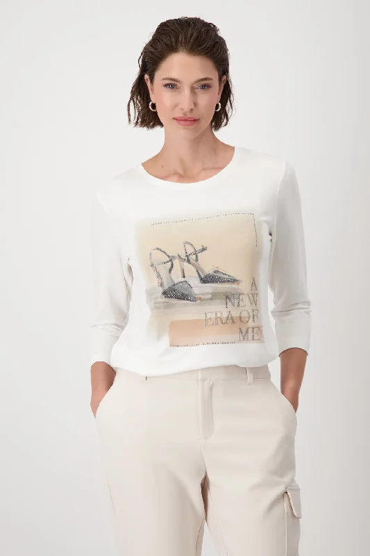 Pullover, off-white Gathered Sleeve Pullover