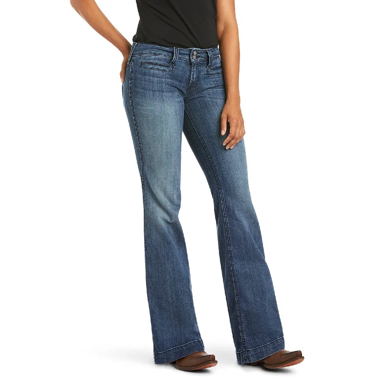Trouser Mid Rise Stretch Outseam Ella Wide Leg Trousers Leisure Comfortable