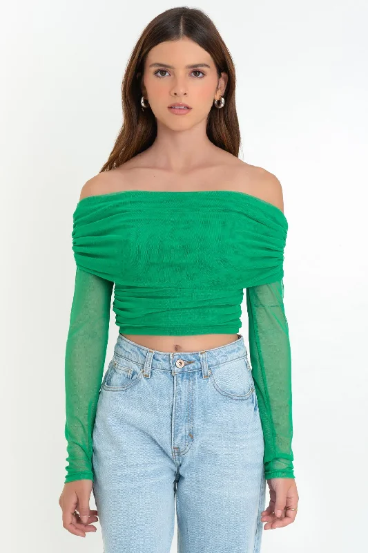 Crop top de mesh con plisados manga larga Chenille Fabric Brocade Fabric Lace Fabric Crop top de mesh con plisados manga larga Chenille Fabric Brocade Fabric Lace Fabric