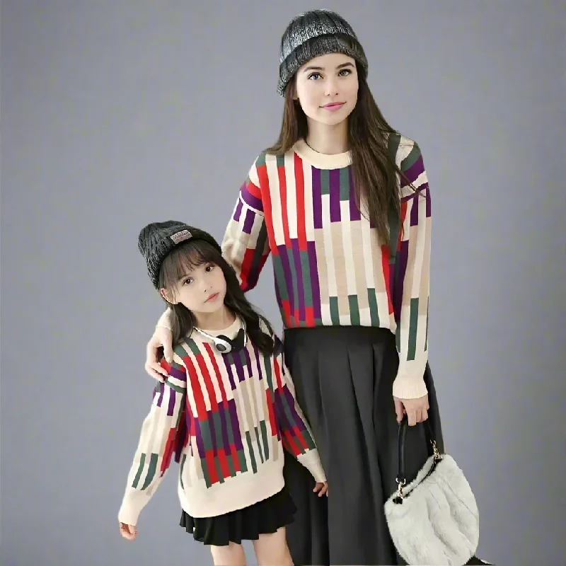 Colorful Geometric Knitted Sweater  Unisex Retro Oversized Pullover Cashmere Luxurious Pullover