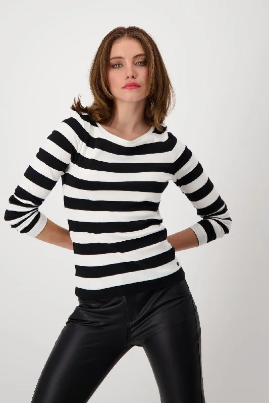 Pullover, schwarz Ringel Leg Sleeve Comfort