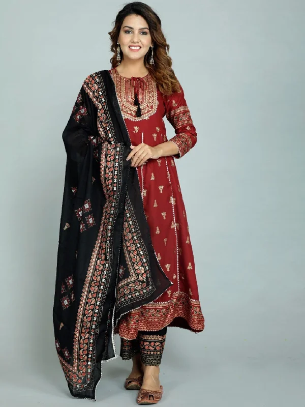 Women's Red Embroidered Panelled Kurti With Trousers & With Dupatta - Noz2Toz Trousers Palazzo Wide Leg Women's Red Embroidered Panelled Kurti With Trousers & With Dupatta - Noz2Toz Trousers Palazzo Wide Leg