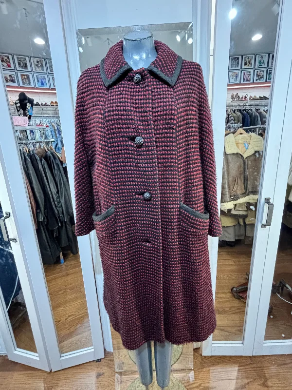 60’s Red & Black Swing Wool Coat Sequined Lace Ribbed