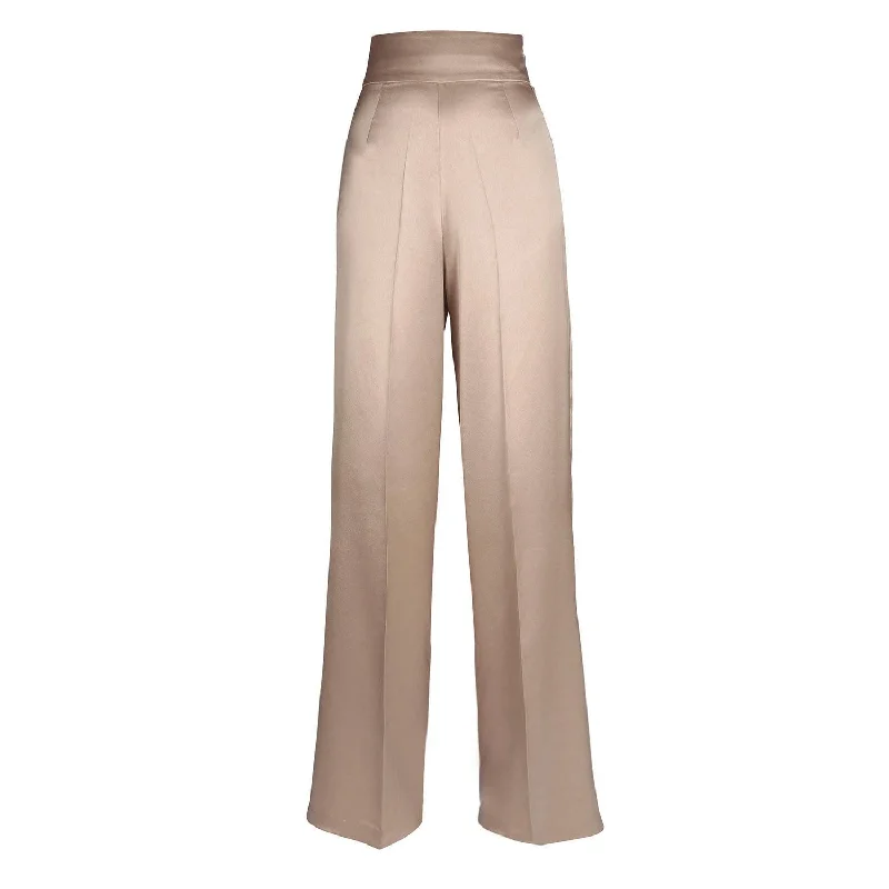 LIMITED EDITION 'Jolie' Heavy Silk Palazzo Trousers in Ostrica Trousers High Rise Slim Fit LIMITED EDITION 'Jolie' Heavy Silk Palazzo Trousers in Ostrica Trousers High Rise Slim Fit