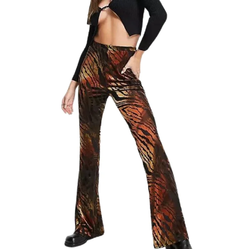 ASOS - Tall Flare Trouser In Semi-Sheer Burnout Animal High Waist Slim Fit Ankle Length