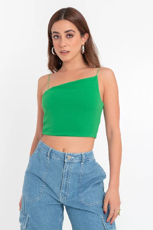 Crop top tirantes escote diagonal Collared Crop Top Boat Neck A-Line