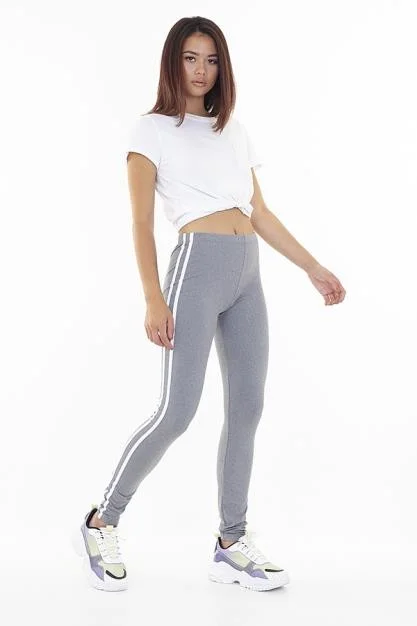 GREY MARL FULL LENGTH STRETCHY STRIPED LEGGINGS Cozy Ribbed Leggings