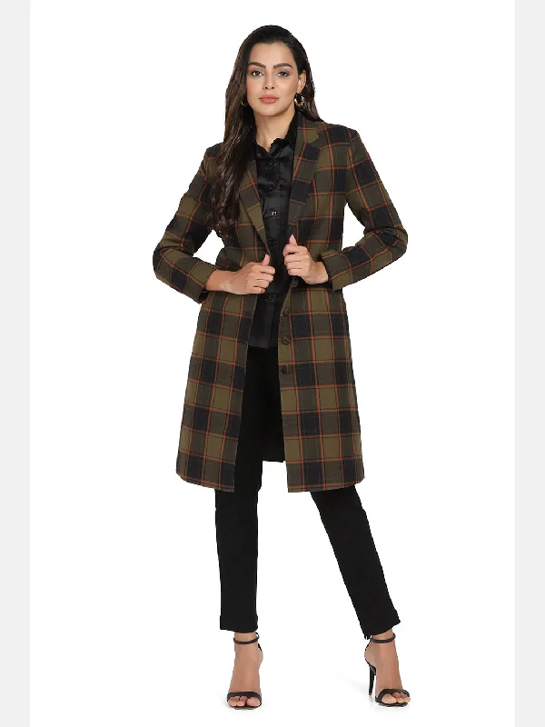 Checkered Tweed Coat - Blue & Green empire Basque Peplum