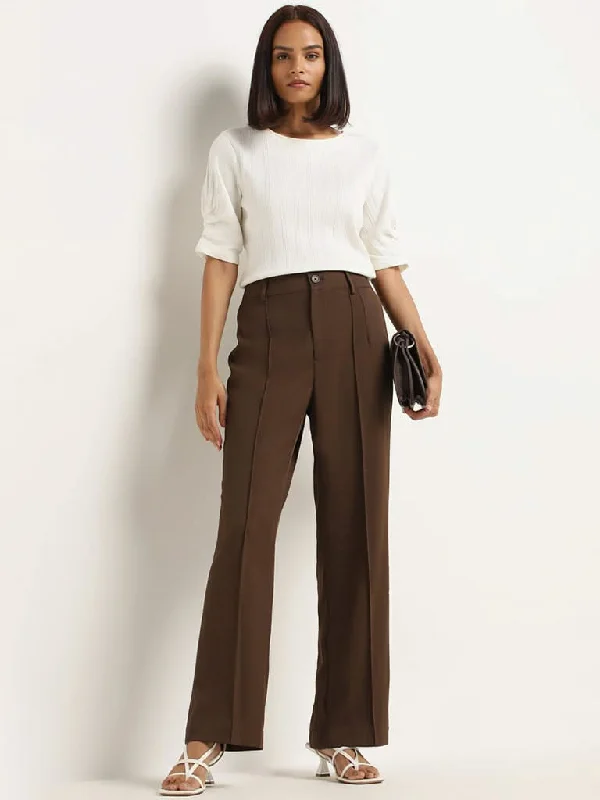Wardrobe Brown Solid Trousers Skinny Trousers Denim Stretchy