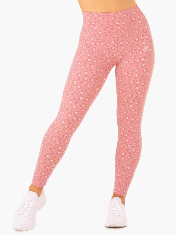Ryderwear | Hybrid Full Length Leggings - Pink Leopard Trendy Patterned Leggings