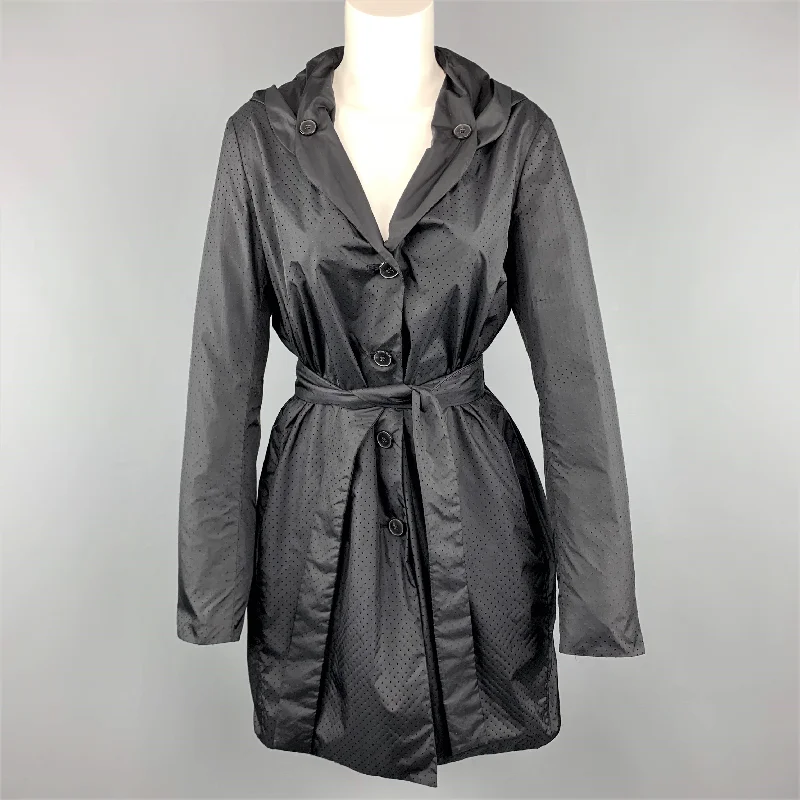 JIL SANDER Size 6 Black Perforated Nylon Hooded Coat Cardigan Sweater Pullover