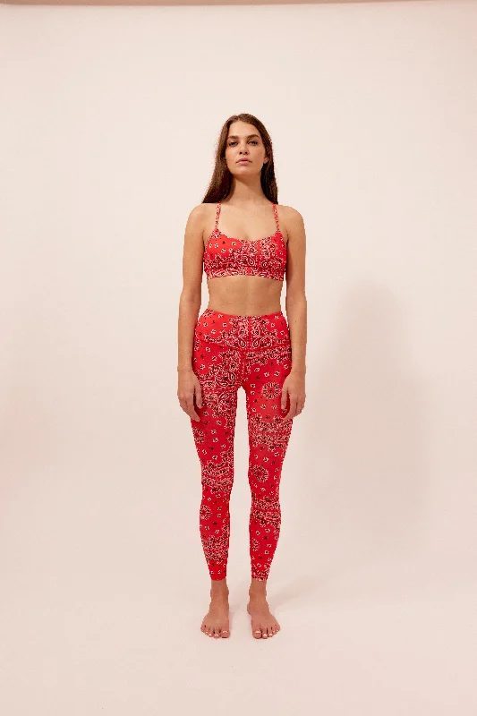 YOGA LEGGING RED BANDANA Comfortable Ribbed Sports Leggings