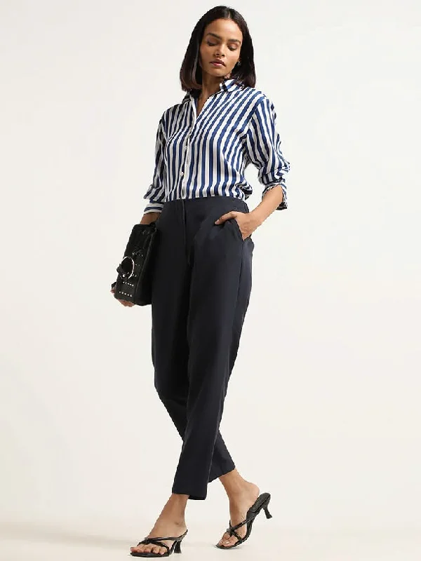 Wardrobe Plain Navy Trousers Trousers Culottes Wide Leg