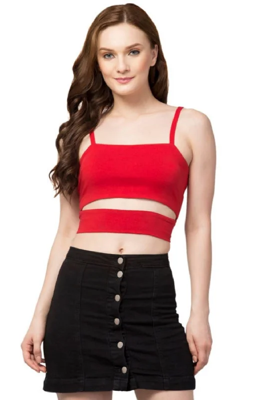 Crazy Nights Red Crop Top Collared Crop Top Boat Neck A-Line