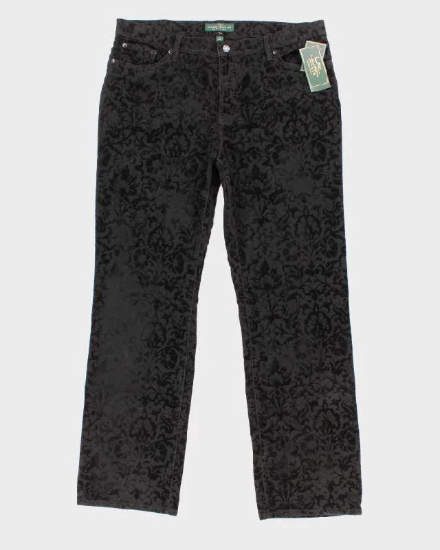 Womens Black Velvet Floral Pattern Ralph Lauren Trousers - M Trousers Sale Discount