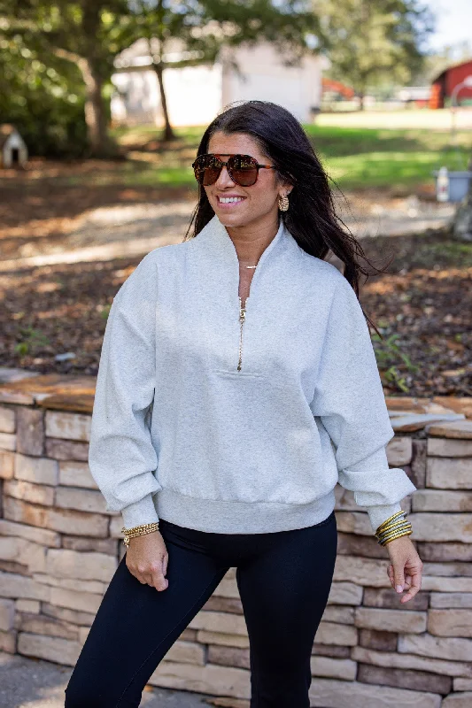 Luxe Knit Grey Zip Pullover Crew Neck Wool