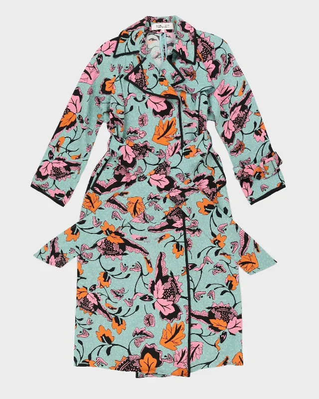 Diane Von Furstenberg Green Floral Mac Coat - XS Cotton Linen Terry