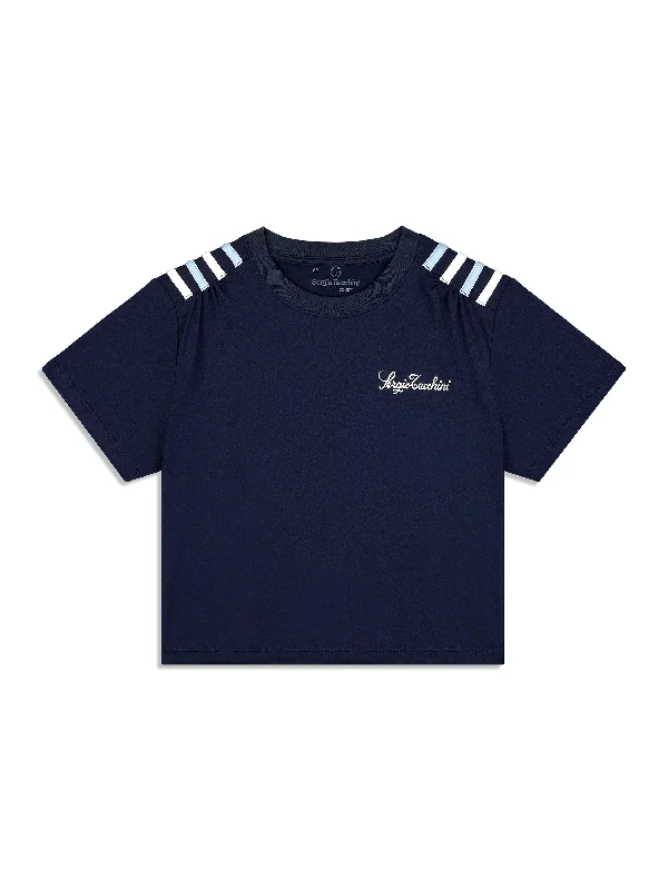 Verona Crop Top- Maritime Blue Zippered Front Buttoned Front Snap Front