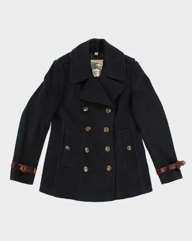 Vintage Woman's Burberry Wool Navy Pea Coat - M Pockets Sleeves Lining