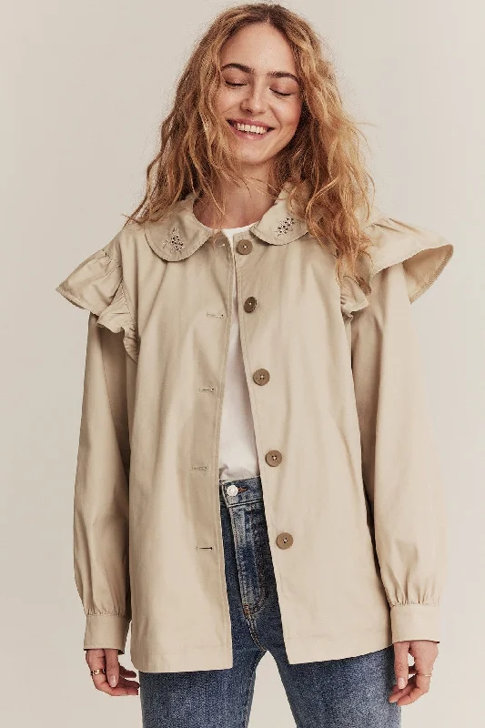 Women's beige short trench coat Hooded Jacket Zipper Jacket Button Jacket