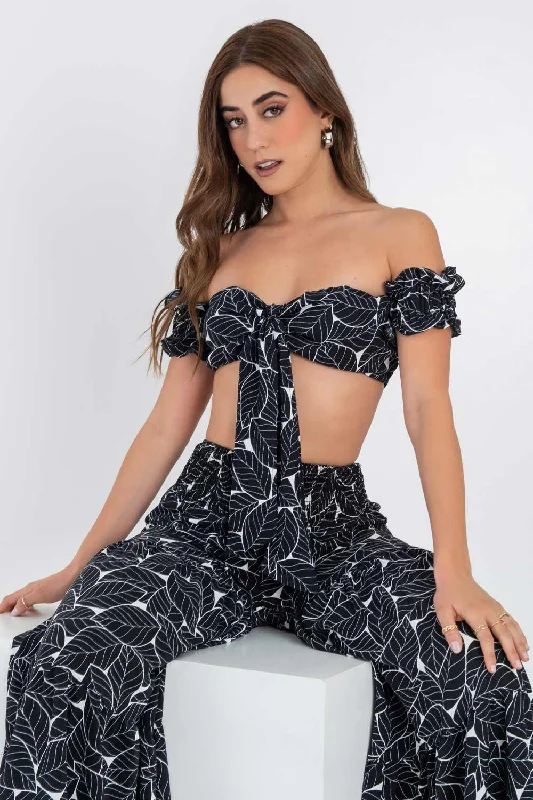 Crop top manga olanes escote corazón con nudo Ribbed Crop Top High Neck Heavyweight