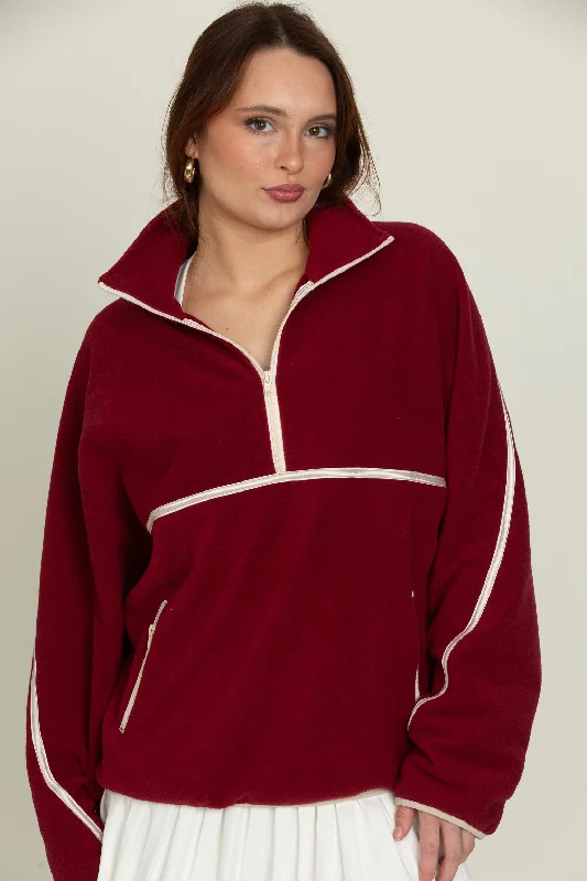 Maroon Minimalistic Half-Zip Pullover Open Neck Pullover
