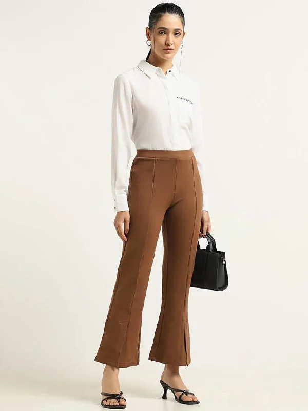 Wardrobe Brown Hem-Slit Trousers Trousers Striped Patterned