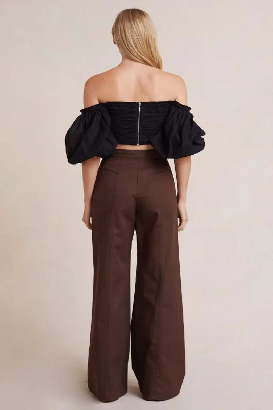 Cute Off Shoulder Black Crop Top Asymmetrical Pockets Print