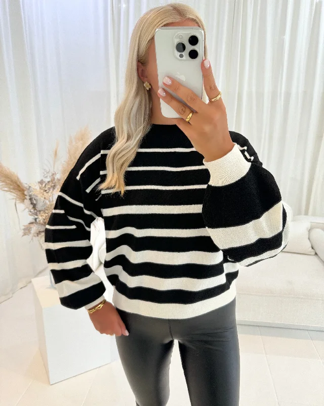 Vero Moda strik rain ls o-neck pullover black/w.birch Box Sleeve Comfort
