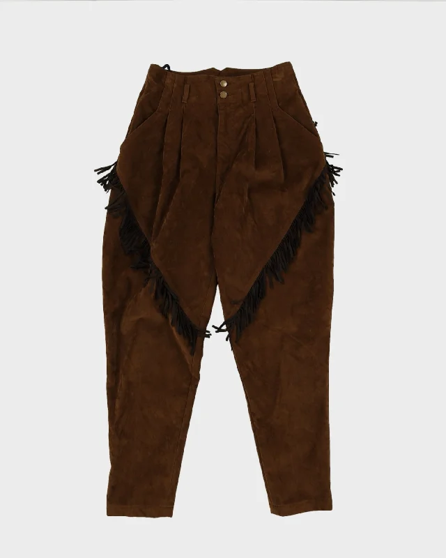 Brown Faux Suede Fringed Trousers - W26 L27 Trousers Summer Linen