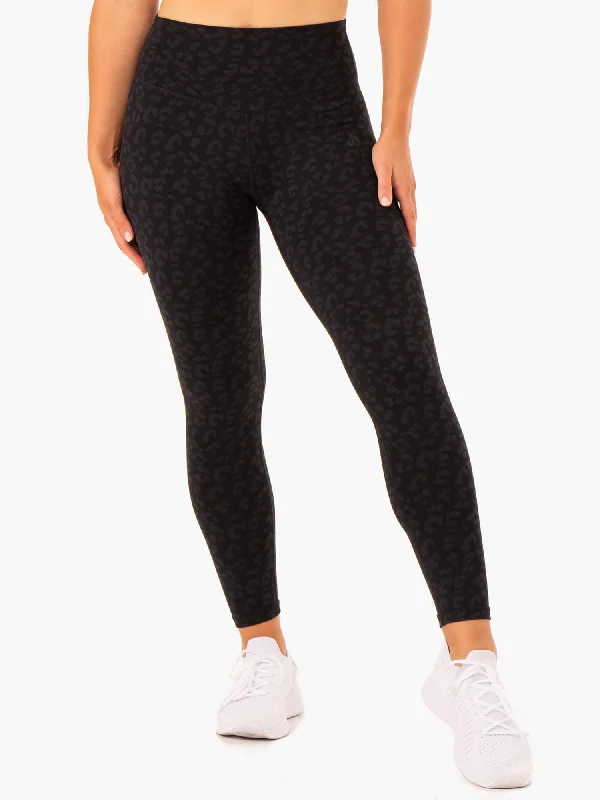 Ryderwear | Hybrid Full Length Leggings - Black Leopard Chic Workout Leggings
