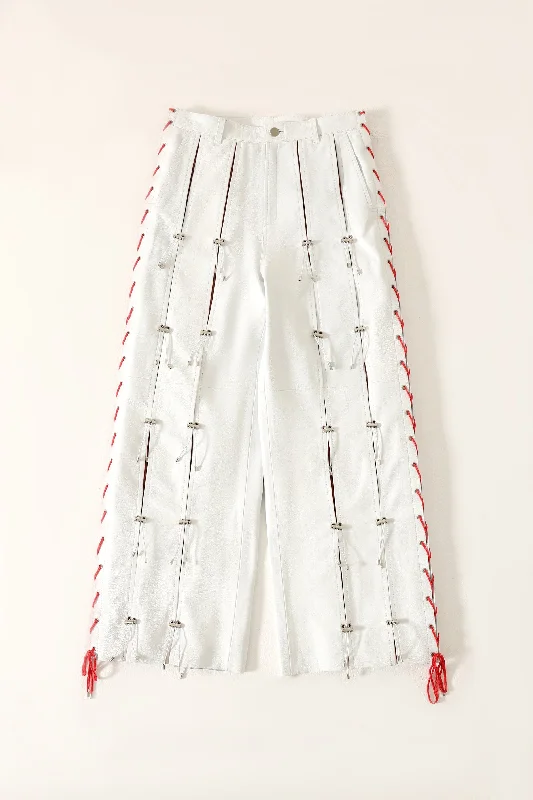 PLEATED LEATHER TROUSERS Trousers Striped Patterned