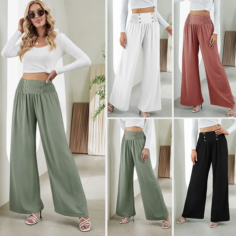 Fashion Straight Wide Leg Pants Elastic High Waist Casual Trousers For Women Trousers Plaid Checkered Fashion Straight Wide Leg Pants Elastic High Waist Casual Trousers For Women Trousers Plaid Checkered