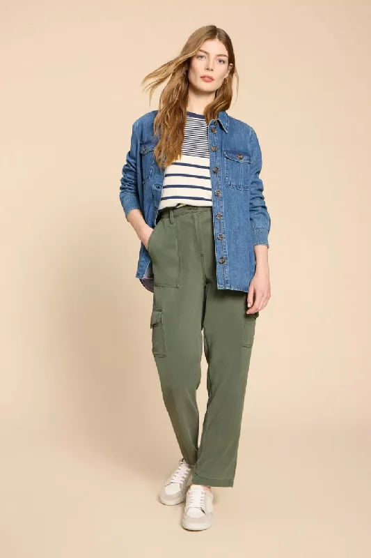 White Stuff Arlo Tencel Cargo Trousers - Mid Green Trousers Canvas Durable