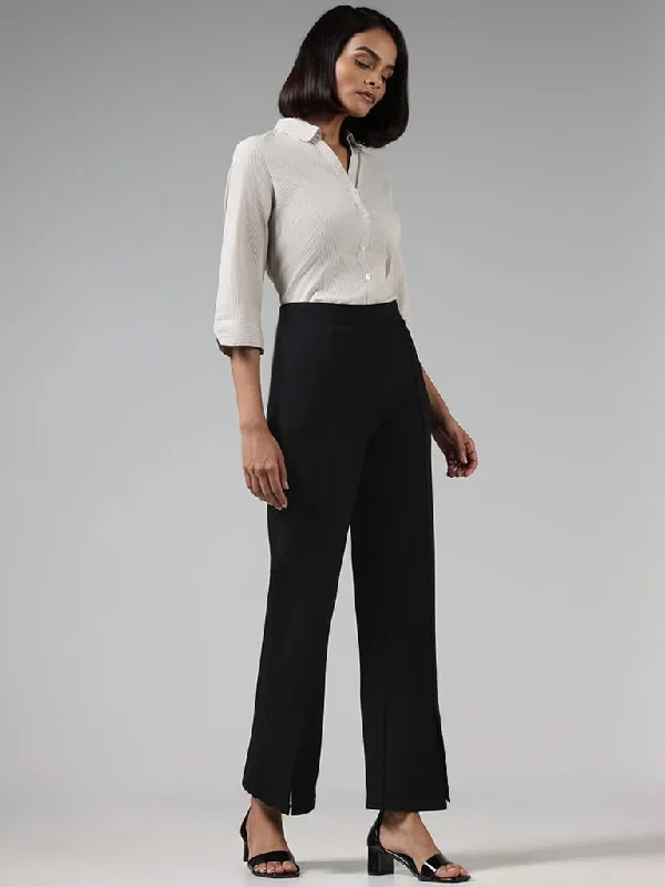 Wardrobe Solid Black Slit Ponte Trousers Trousers Solid Black