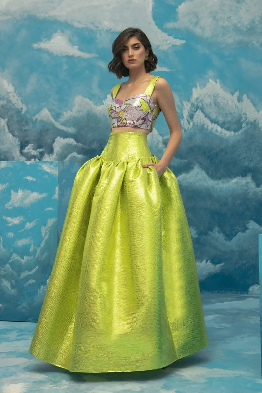 Printed crop top with ball skirt set Chenille Blend Fleece Blend Nylon Blend