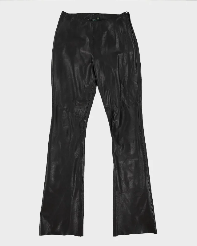 Black Leather Trousers - W27 L34 Trousers Floral Bohemian