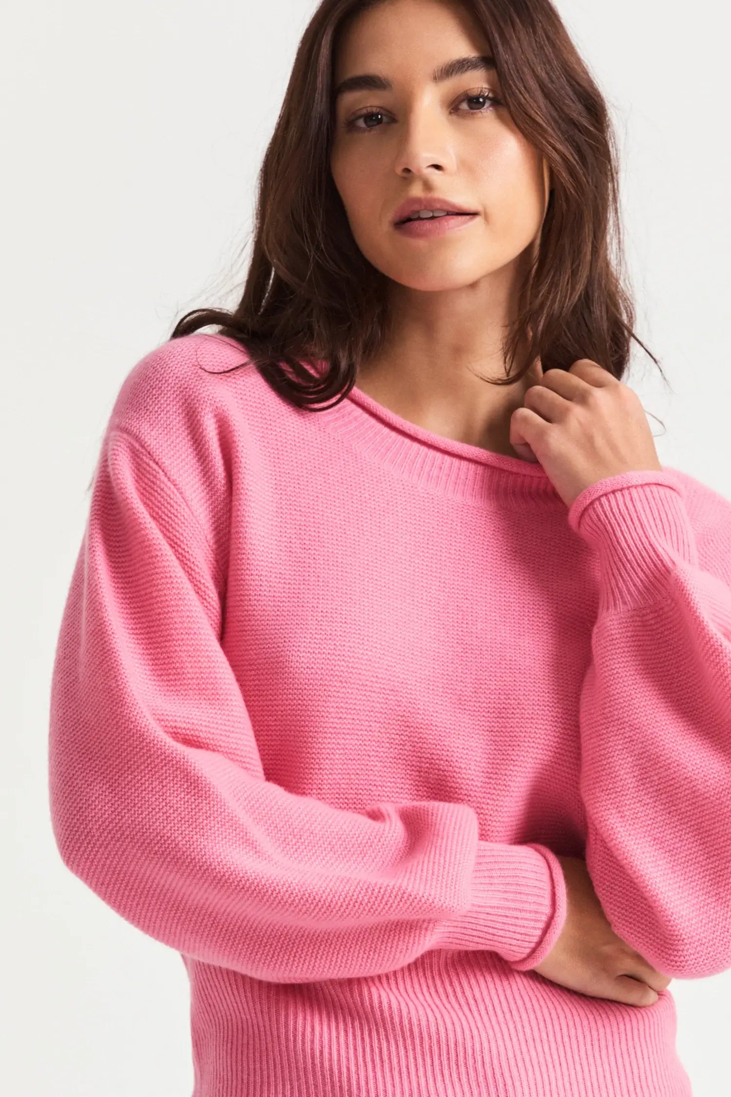 Emelita Pullover Sweater in Vivid Pink One Shoulder Top