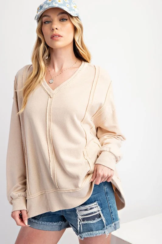 Casual Vibing Washed Oatmeal Pullover High Neck Pullover