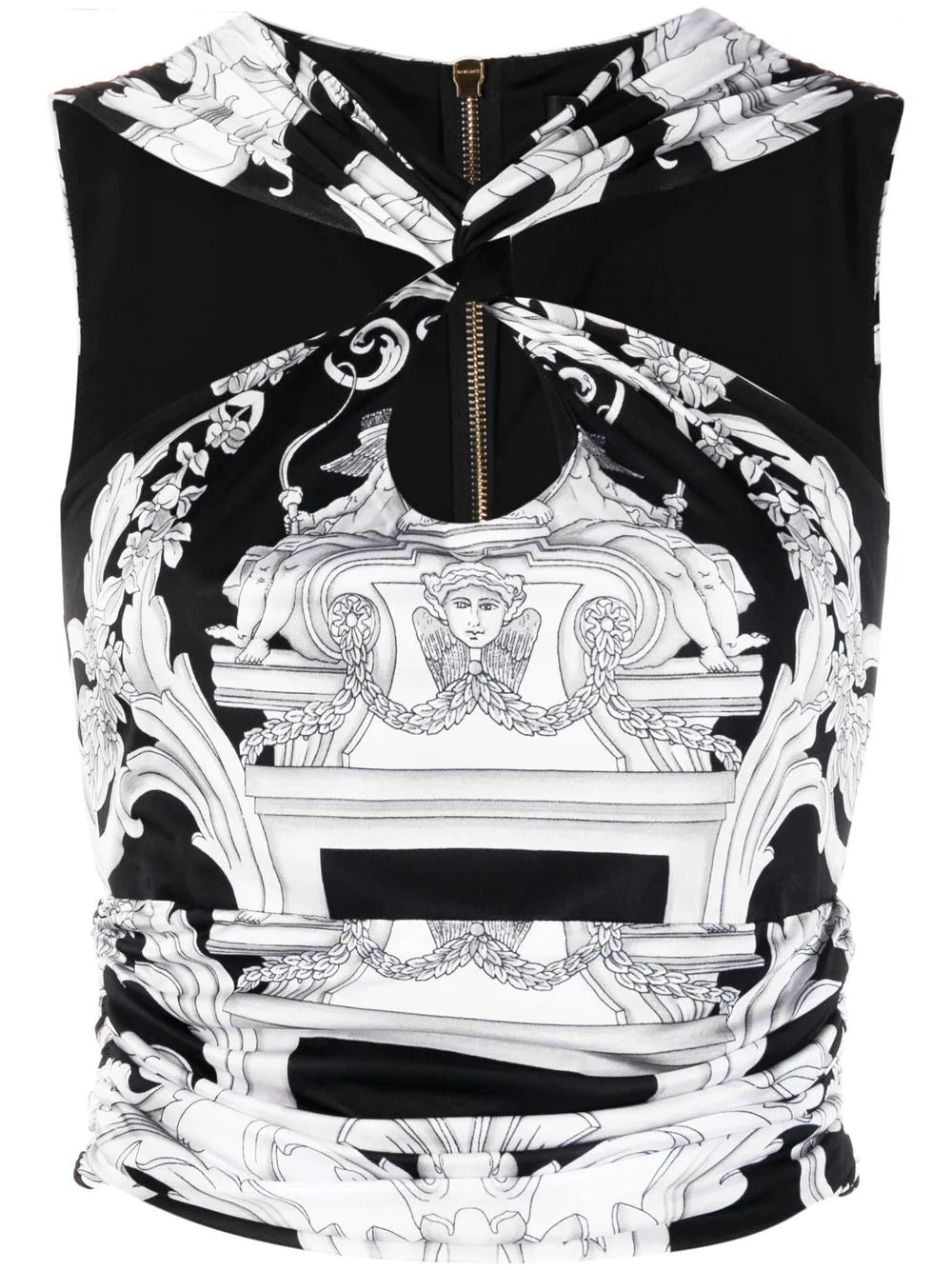 Versace Silver Baroque Crop Top Boxy Fit Fitted Loose