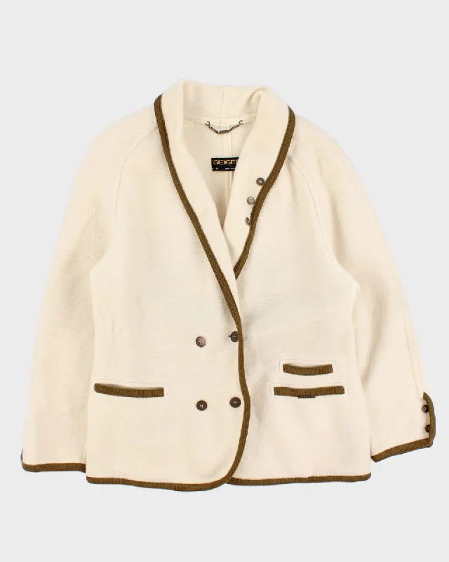 Vintage Geiger Cream Wool Coat - L Bomber Denim Leather