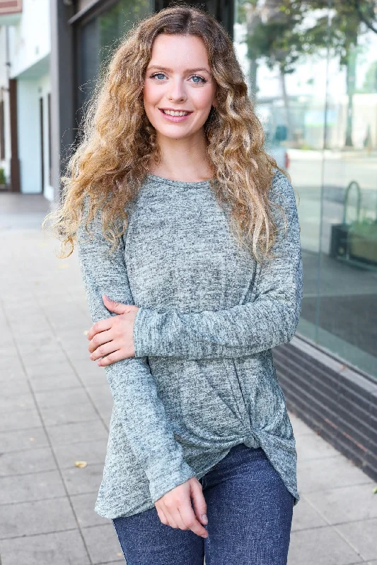 Weekend Ready Green Two-Tone Front Knot Pullover V-Neck Stylish Pullover