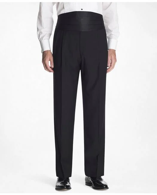Brooks Brothers Men's 1818 Pleat-Front Tuxedo Trousers Black Chinos Cotton Straight Leg