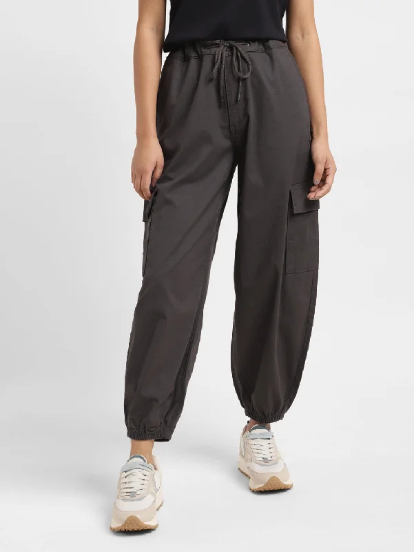 Women's High Rise Black Loose Tapered Fit Trousers Trousers versatile all-occasion