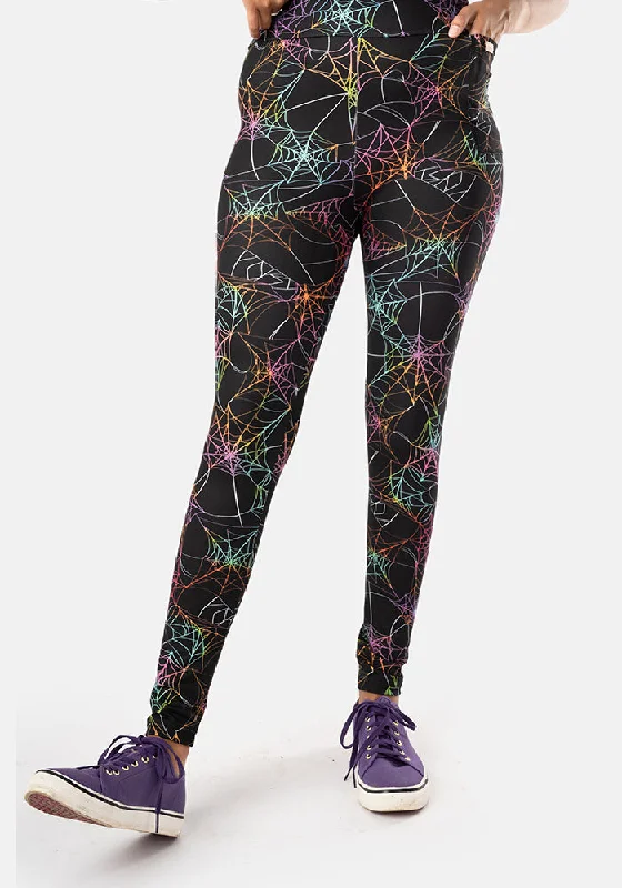 Rene Rainbow Webs Print Popsy Leggings Elegant Black Leggings