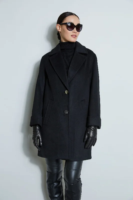 Tahari Double Face Wool Blend Two Button Coat Raincoat Turtleneck Coat Wrap Coat